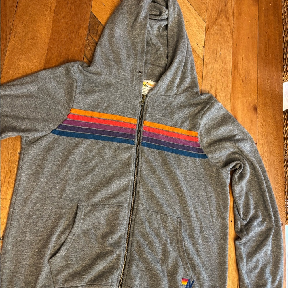 Aviator Nation Gray Hoodie with Vibrant Stripes